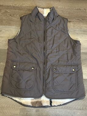 Small Thread & Supply Plaid Sherpa Lined Gray Quilted Reversible Vest Pockets